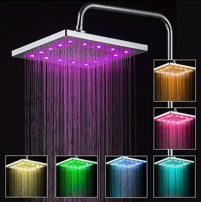 8  Square LED Rainfall Shower Head LED 7 Color Changing Thin Top Sprayer US • $21.83