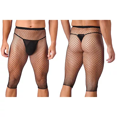 Sexy Mens Fishnet Mesh High Waisted Knee Length High Stretchy Legging Half Pants • $6.15