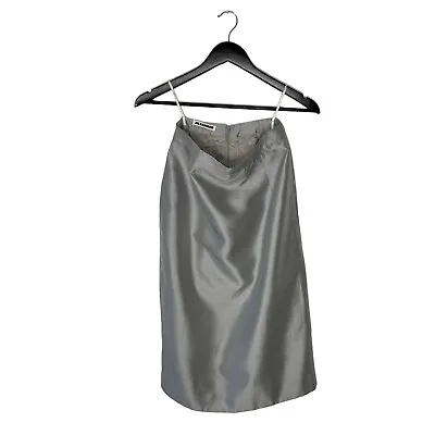 Vintage Jil Sander Metallic Silk Taffeta Pencil Midi Skirt Size 38 Silver • £76.19