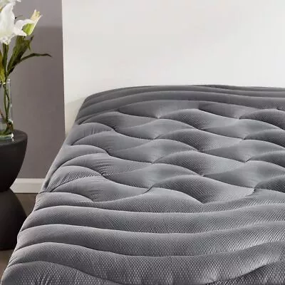 King Size Mattress Pad Cover Memory Foam Pillow Soft Topper Top Cooling Grey • $72.14