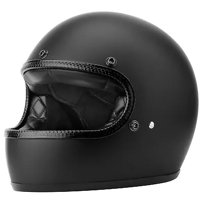 NEW DOT Vintage Retro Full Face Motorcycle Helmet S/M/L/XL/XXL Matte Black • $85.57