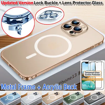 $21.99 • Buy Metal Bumper Magsafe Case Cover + Lens & Screen Glass For IPhone 12 13 14