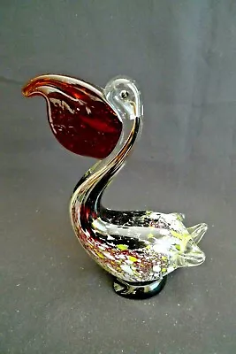 Vintage Hand Blown Murano Art Glass Speckled Color Pelican Sculpture Figurine  • $59