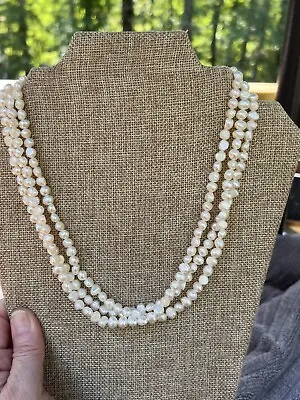 Vintage Estate Marsala 7-8mm 3-strand Real Pearl Necklace Sterling Clasp 19” • $40