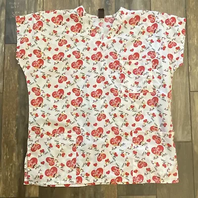 I Love Lucy Scrub Top White Red Hearts Cartoon Medical Size M Valentines • $13