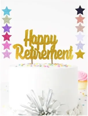 Happy Retirement Glitter Cake Topper Decoration Gold • £1.99