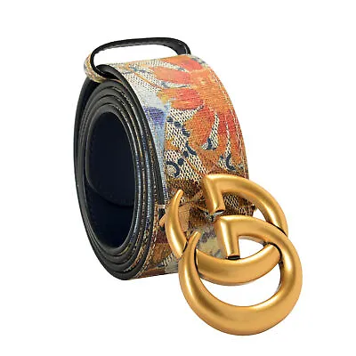 Gucci Guccissima Leather Floral Print Double Gold G Buckle Belt US 36 IT 90 • $349.99