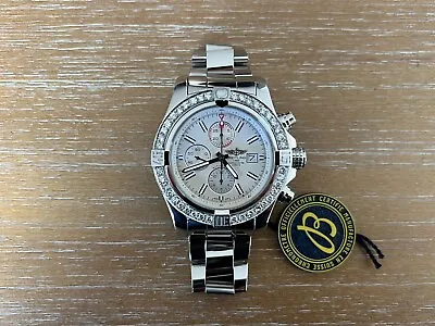 Breitling Super Avenger Ii Silver Dial Custom Diamond Bezel Watch A13371 • $5100