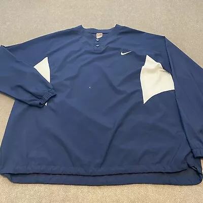 Vintage Nike Jacket Men XXL Blue Windbreaker Vest Mini Logo Baseball Long Sleeve • $24.95