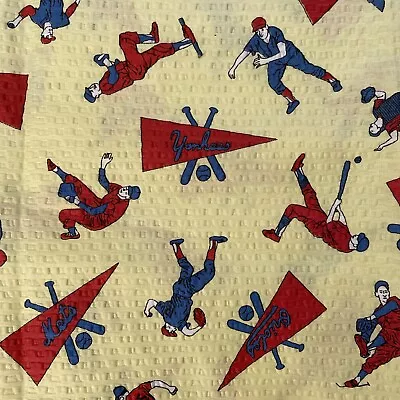 Vintage Fabric MLB Baseball Seersucker Material Yellow Red Blue By The Yard • $4