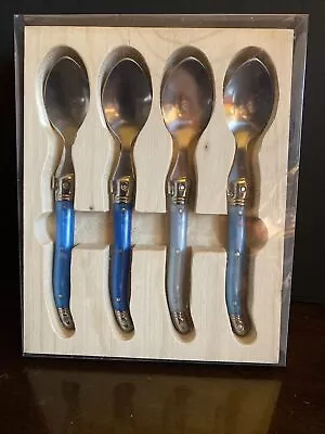FRENCH HOME Laguiole Coffee Spoons Set Of 4 Stainless Steel Blue Light Blue Hand • $14.99