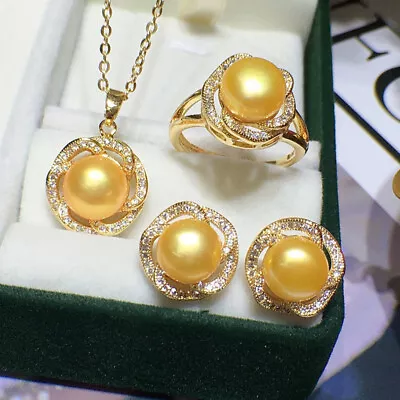Natural Akoya Cultured Pearl Beads Earrings + Ring + Pendant Necklace Set AAA  • $17.85