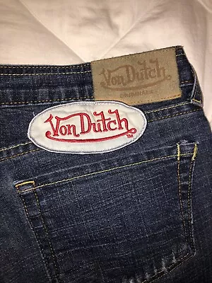 Authentic VTG Von Dutch Originals 90s White Patch Jeans Womens Size 29 Low Rise • $69.99