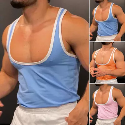 Mens Sleeveless U-Neck Vest Tank Tops Vest Casual Sport Gym Camisole T Shirt • $15.99