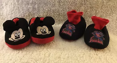 Spiderman Bedroom Slippers Size 5/6 & Disney Mickey Mouse Slippers Size 9/10 • $15.66