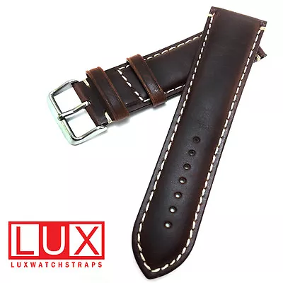 Hadley Roma MS885 Watch Band Brown Padded Leather W/ White Stitching Strap • $26.95