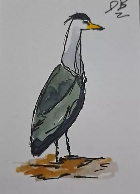 ACEO Original Bird Painting Of The Heron • £1.50