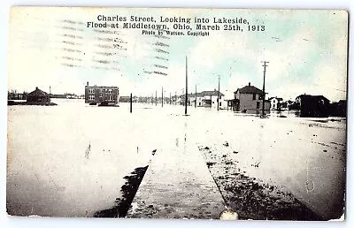 Middletown Ohio Charles Street Lakeside Flood Postcard 1913 • $6