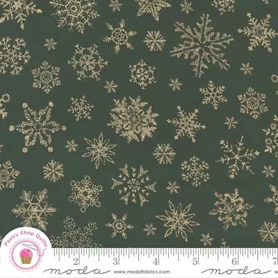 Moda MERRY MANOR METALLIC 33663 13M Green Gold Snowflakes Quilt Fabric CHRISTMAS • $6.45