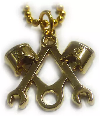 Piston Masonic Wrench Mechanic Harley Indian GOLD Charm Pendant Necklace W/chain • $12.99