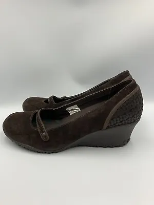 MERRELL Womens Size 8.5 Petunia Walnut Mary Jane Pump Brown Suede Wedge Vibram • $19.99