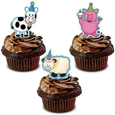 Farm Animals Stand Up Cup Cake Toppers Edible Birthday Party Decorations • £2.25