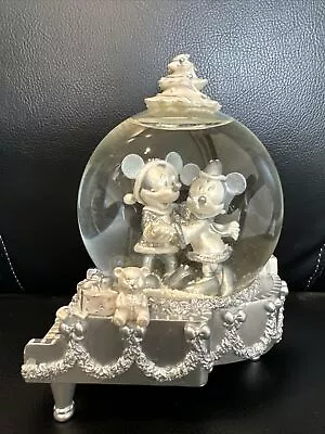 Rare Disney Mickey And Minnie Mouse Silver Piano Christmas Snowglobe • $35.50