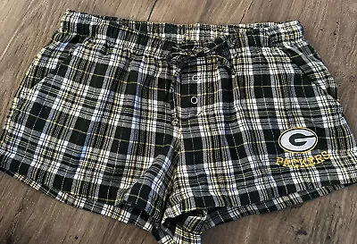 NFL GRN Bay Packers Womens Flannel Lounge Sleep Shorts Green/Gold Comfort Small • $12