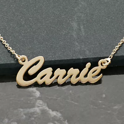 9ct Gold Plated Personalised Any Name Necklace On 16 Inch Chain Gift Box UK Made • £47