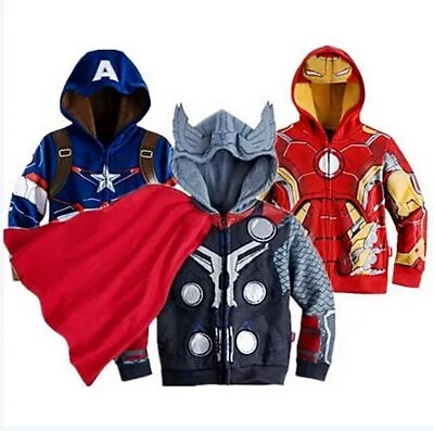 Kids Boys MARVEL AVENGERS SUPERHERO Cosplay Costume Zip Up Hoodie Jacket Coat UK • £9.49