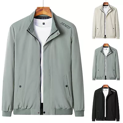 Male Casual Pocket Cargo Jacket Stand Collar Long Sleeve Zipper Windbreaker Coat • $38.15