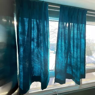 Vintage 70s Sears Curtains Boho Peacock Blue Short Curtains 2 Sizes Available • $90