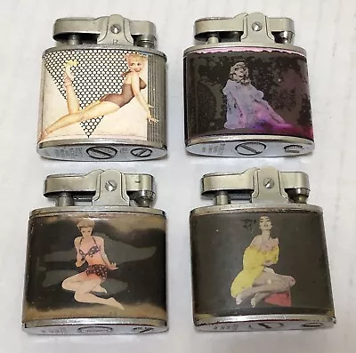 Lot Of 4 Vintage 1960s PIN UP GIRLS Risque Cigarette Lighters • $100