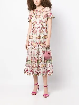 $1852 Marchesa Notte Floral-embroidered Midi Dress Size6 • $399