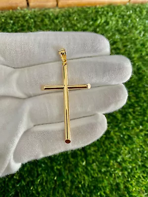 $177.37 • Buy 14K SOLID YELLOW GOLD Cross Crucifix Polished Pendant Charm Necklace