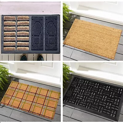 Natural Coir Door Mat Entrance Front Door Rubber Mats Indoor Outdoor Heavy Duty • £9.49