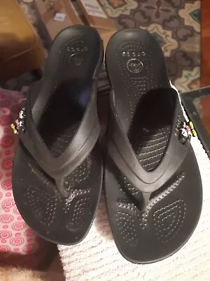Crocs Black Mickey Mouse Flip Flops Womens  9 • $19.99
