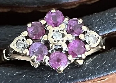 9ct YELLOW GOLD RUBY & DIAMOND RING - HALLMARKED - SIZE R 1/2 - 3.0 G • £120