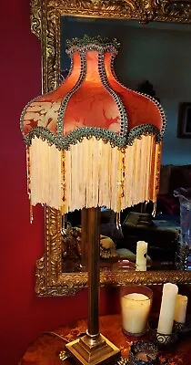  Boudoir  Victorian Downton  Lampshade Terracotta Damask glass Beading 16  • £259