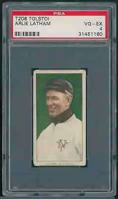 1909 T206 Arlie Latham RARE TOLSTOI BACK Giants PSA 4  VG/EX B4 • $550