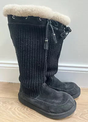 UGG 5733 Black Crochet Womens Tall Knee High Winter Boots Size 8 • $31.99