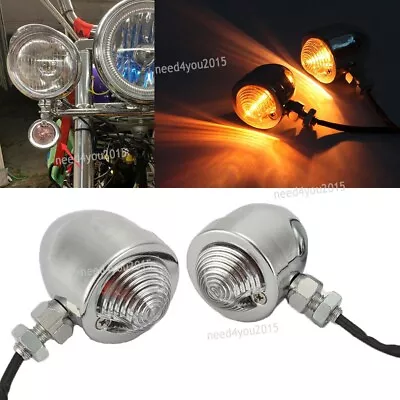 Pair Chrome Turn Signal Lights For Yamaha Virago XV 250 500 535 700 750 920 1100 • $17.55