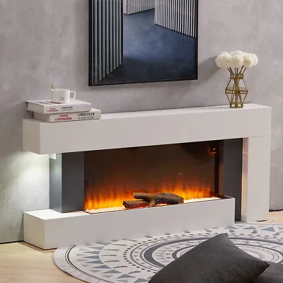 Electric Fireplace Wall-Mounted Fire Suite LED Log Flames With Down Light 50inch • £349.99