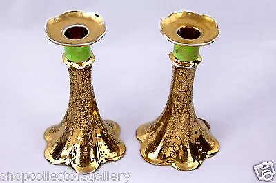 Vintage Mz Altrohlau Cmr Czechoslovakia 24 Karat Gold Gilded Candlesticks - Pair • $50