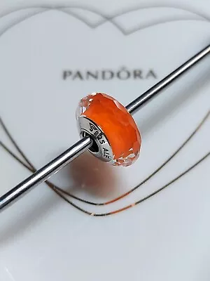 Genuine Pandora Silver Orange Faceted Murano Glass Bead Charm S925 ALE • £12