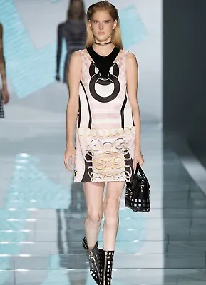 Gianni Versace Runway 38 S/S 2015 Look #13 Pink Black Chain Print Mini Sheath • $600