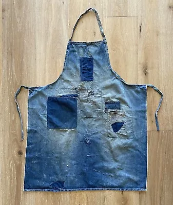 Vintage Selvedge Edge Denim Workwear Apron Indigo Boro Patchwork Chore Machinist • $150