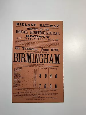 Midland Railway Handbill Birmingham June 1872 From Bradford Etc. • £3.50