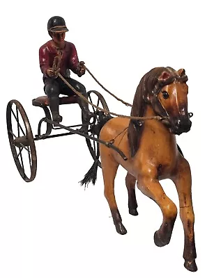 24  Vintage Horse Harness Racing Sulky With Jockey/Driver Figure Folk Art • $229.99