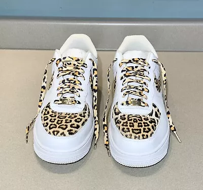 Size 8.5 MensNike Air Force 1 '07 White 315122-111 Cheetah Print Leopard • $99.99